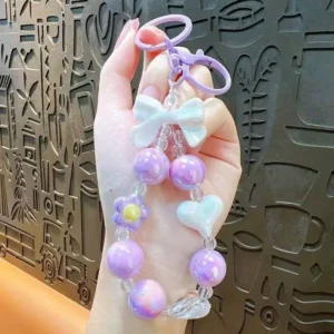 พวงกุญแจโบว์ลูกปัด สีม่วงพาสเทล จี้ห้อยกระเป๋าสไตล์เกาหลี