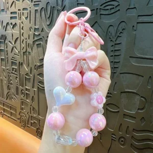 พวงกุญแจโบว์ลูกปัด สีชมพูพาสเทล จี้ห้อยกระเป๋าสไตล์เกาหลี