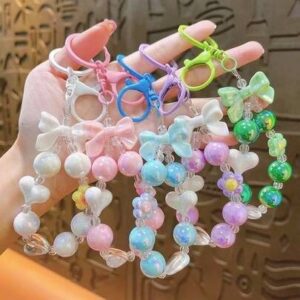 เซ็ตพวงกุญแจลูกปัดพาสเทล 10 เซต (เซตละ 5 สี) โบว์ หัวใจ ดอกไม้ จี้ห้อยกระเป๋าสไตล์เกาหลี
